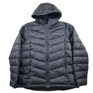 Eddie Bauer Down Puffer Jacket Womens Large Blue Hooded EB650 Winter Coat